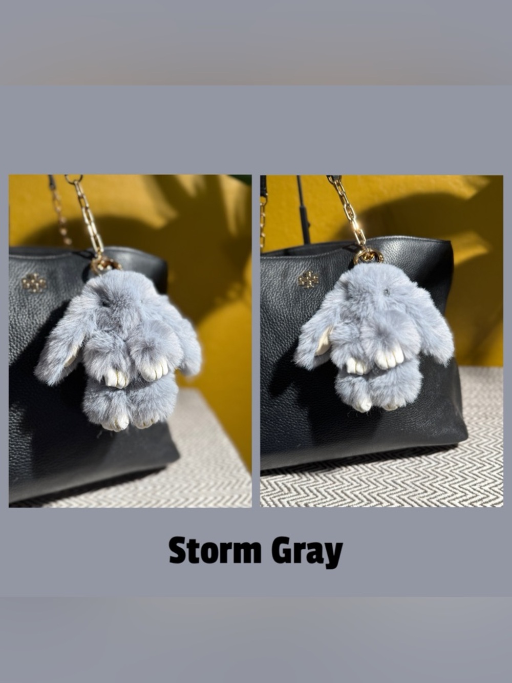 Faux Fur Bunny Bag Charm | Gray Shades & Gold Hardware - Choice of One - Picture 3 of 7